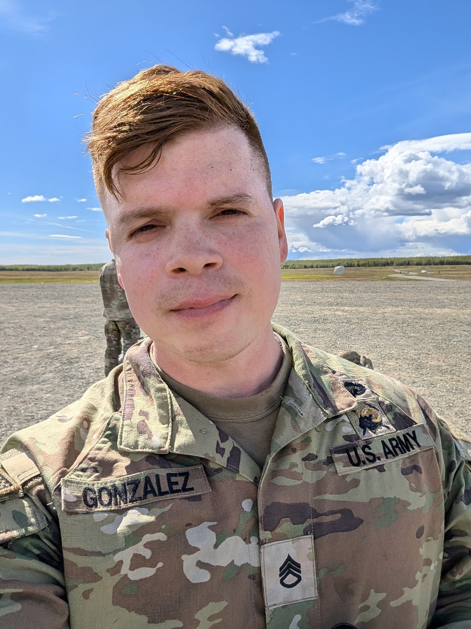 Staff Sgt. Joel Gonzalez in uniform, his GONZALEZ name tape and staff sergeant rank visible
